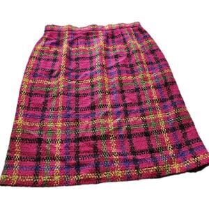 Vintage J McLaughlin Pencil Skirt Size 12 Pink Plaid Wool Blend‎ Retro Lined